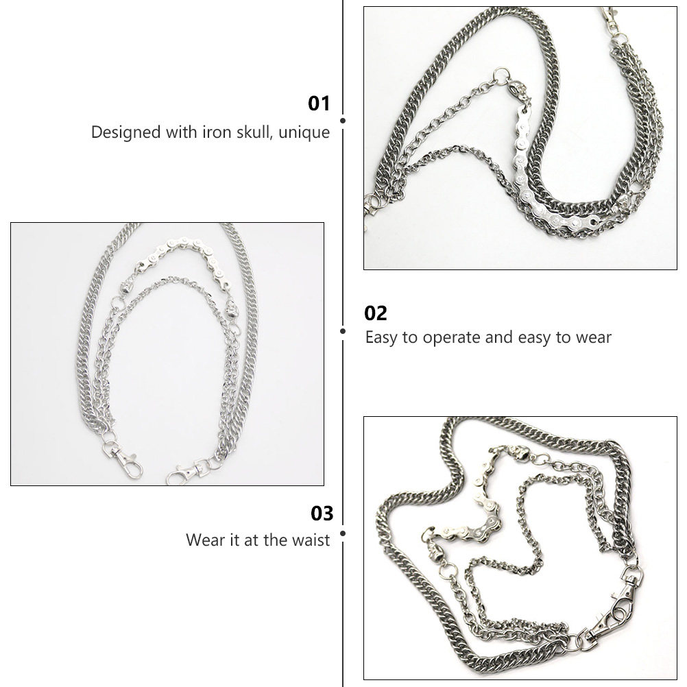 Body Jewelry Men - 1Pcs Silver Metal Skull Chain for