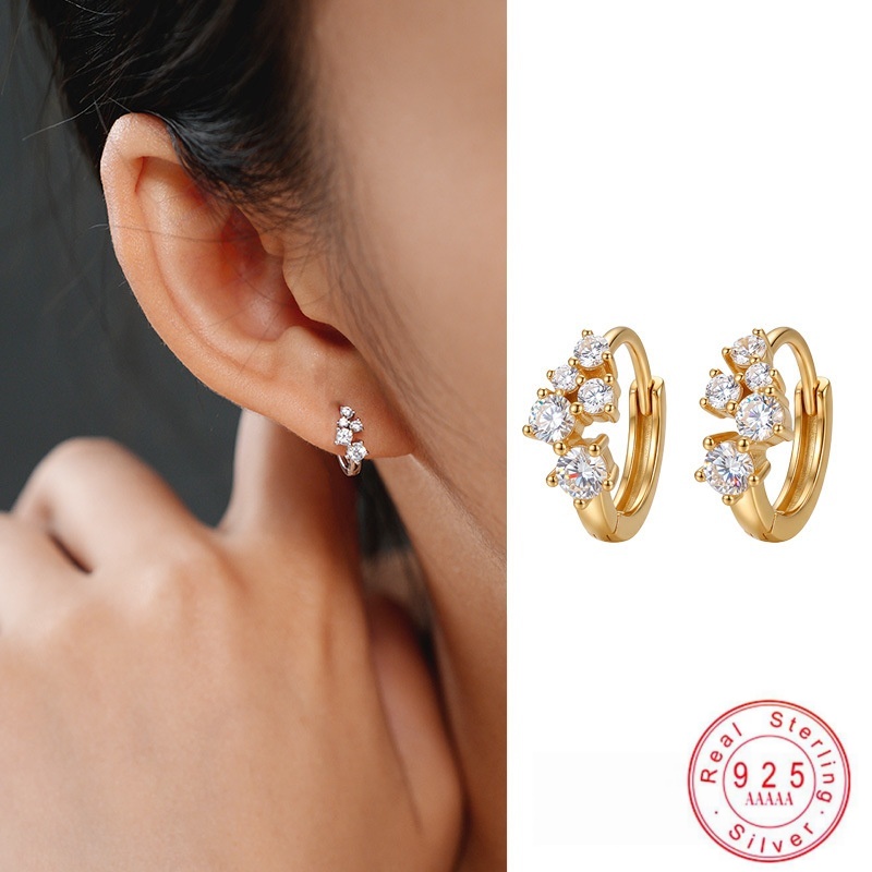 Cluster Stud Ear - 925 Sterling Silver Cluster Round Cubic