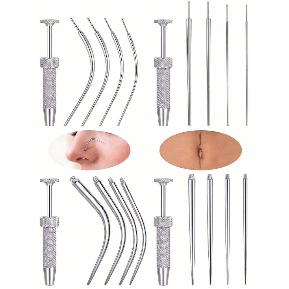 Body Jewelry Ear Piercing - 16G/20G Taper Piercing Tool Kit, Threaded/Threadless/Push-In