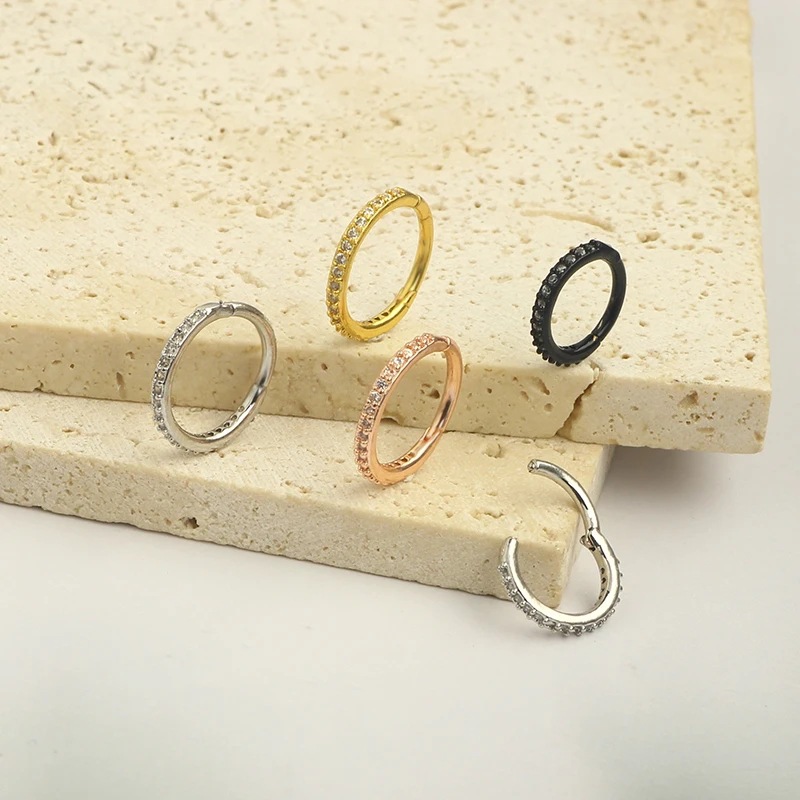 16G Clear CZ Nose Ring Hoop 31 - Body Jewelry Ear Piercing 评论和价格