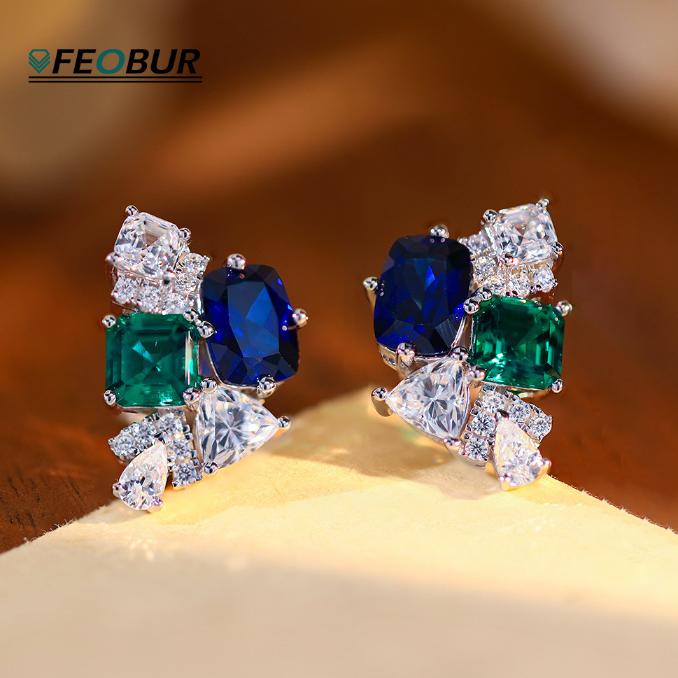 3.2cttw Lab Sapphire Emerald H - Cluster Stud Ear 评论和价格