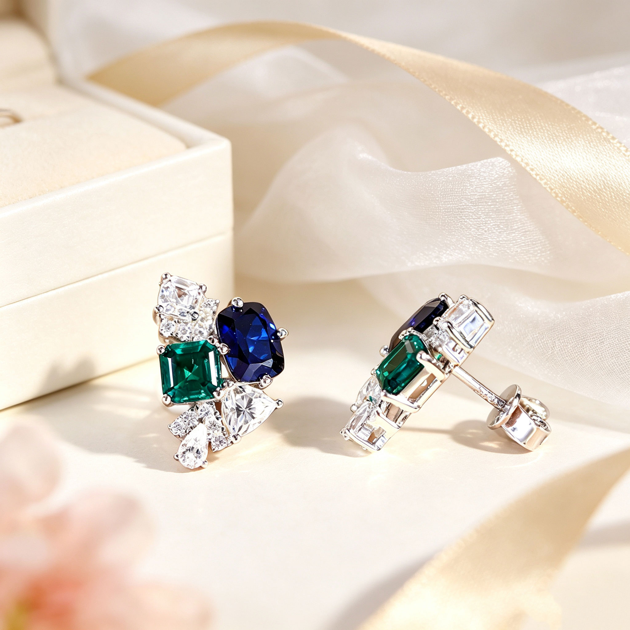 925 Sterling Silver Multi-cut  - Cluster Stud Ear 评论和价格