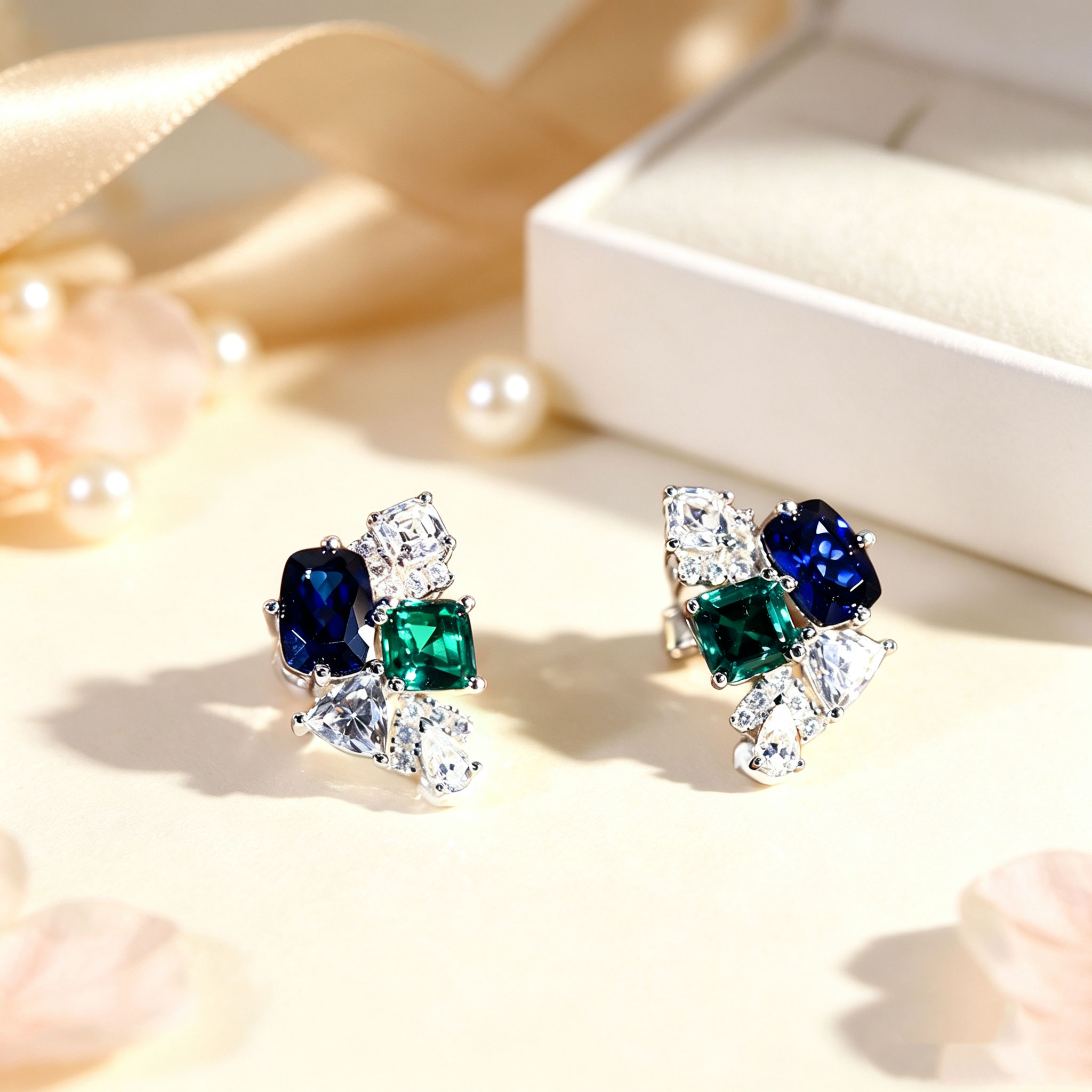 925 Sterling Silver Multi-cut  - Cluster Stud Ear 评论和价格