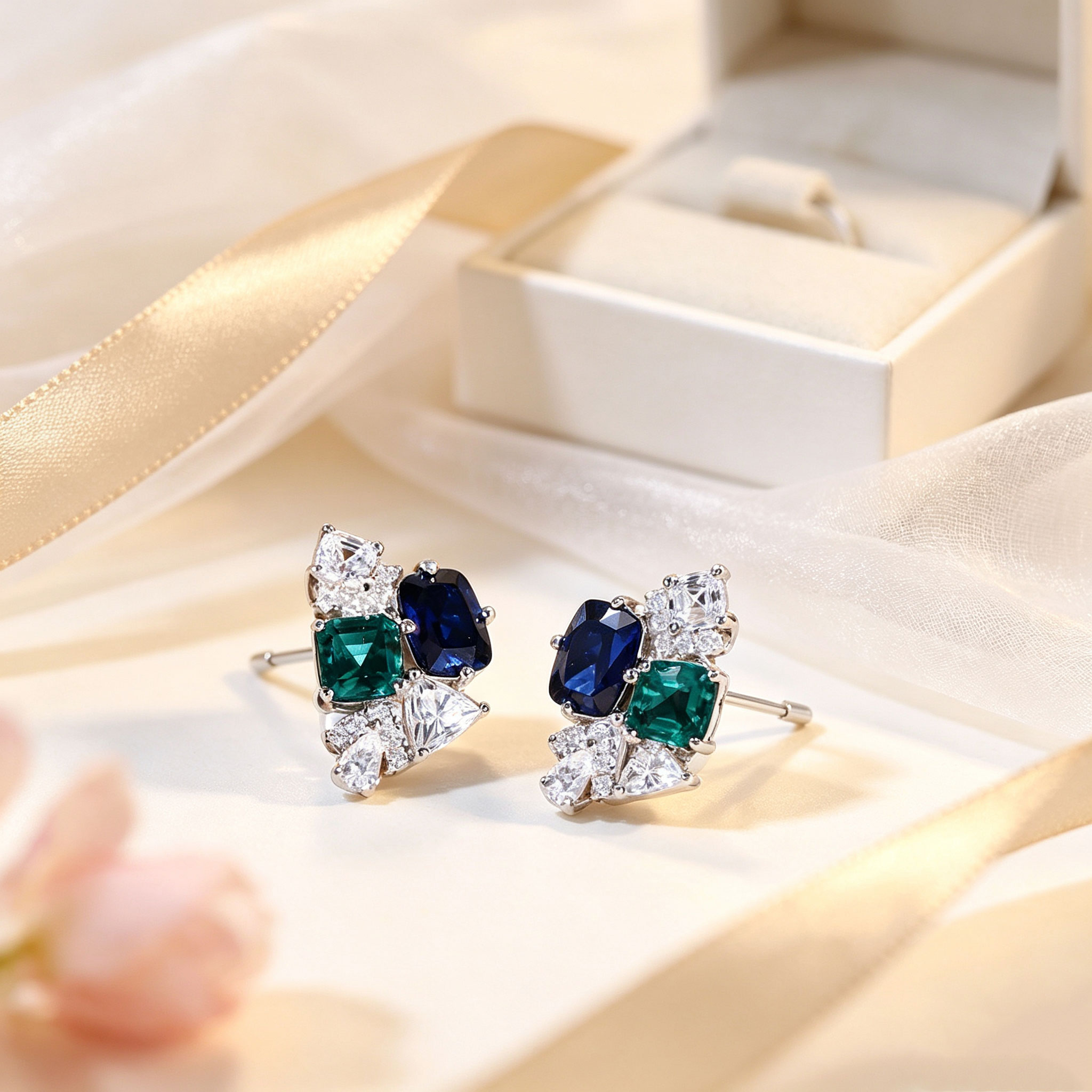 925 Sterling Silver Multi-cut  - Cluster Stud Ear 评论和价格