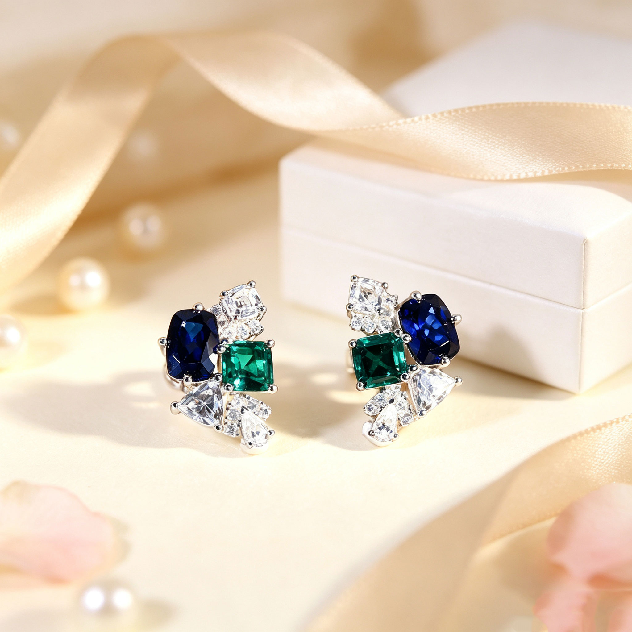 925 Sterling Silver Multi-cut  - Cluster Stud Ear 评论和价格