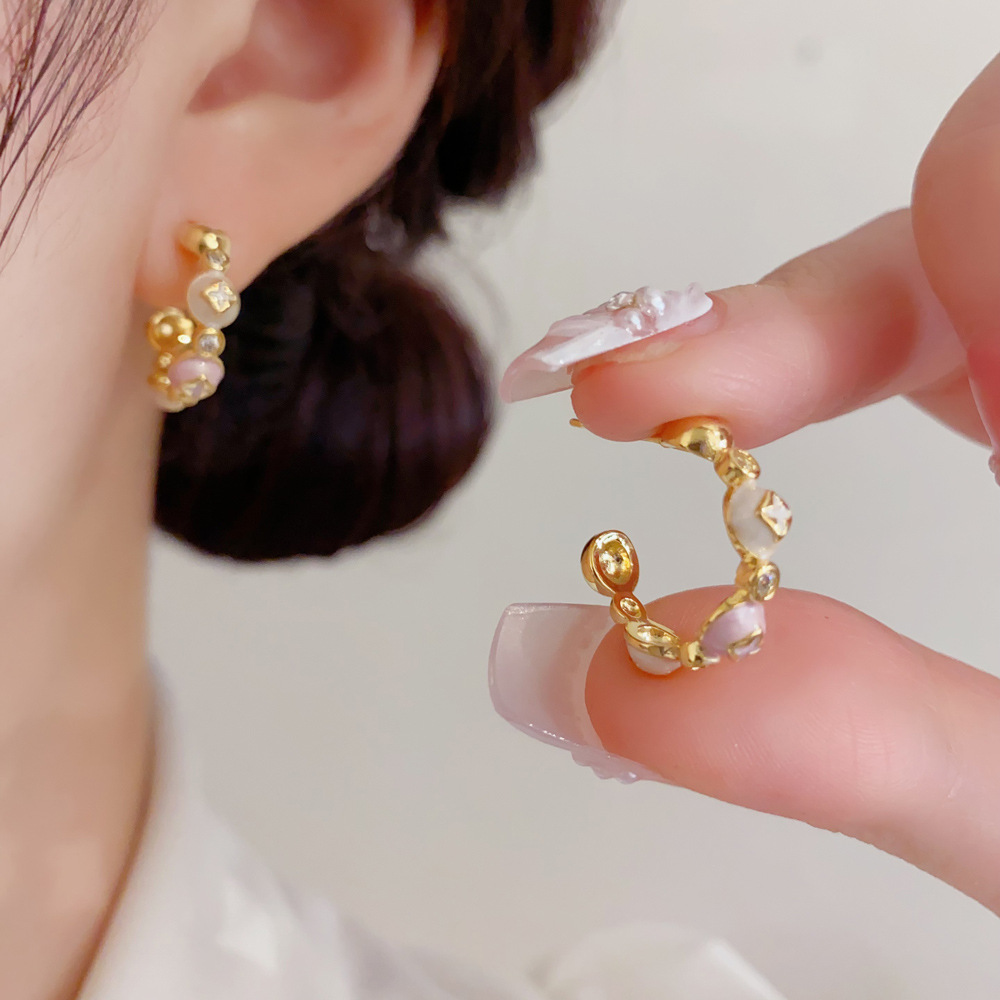 Enameled Floral Cluster Half H - Cluster Stud Ear 评论和价格