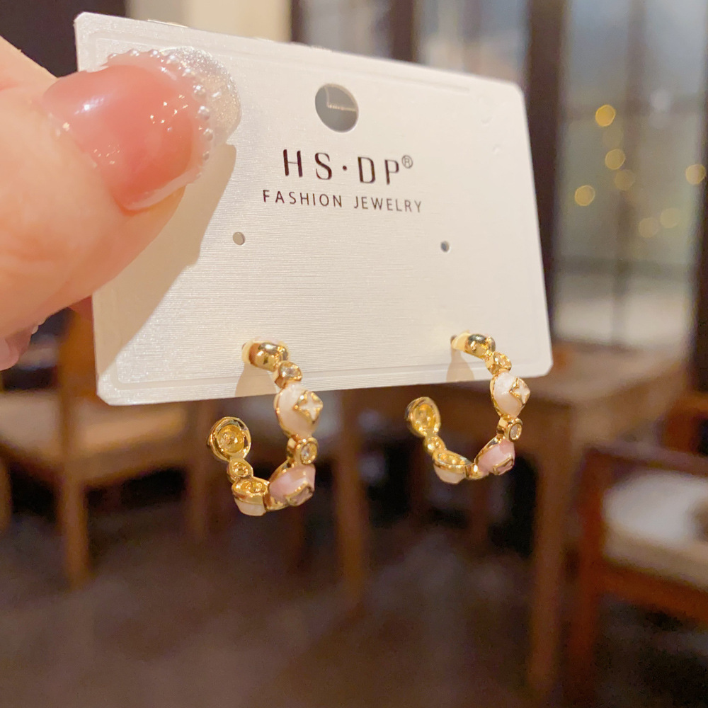 Enameled Floral Cluster Half H - Cluster Stud Ear 评论和价格