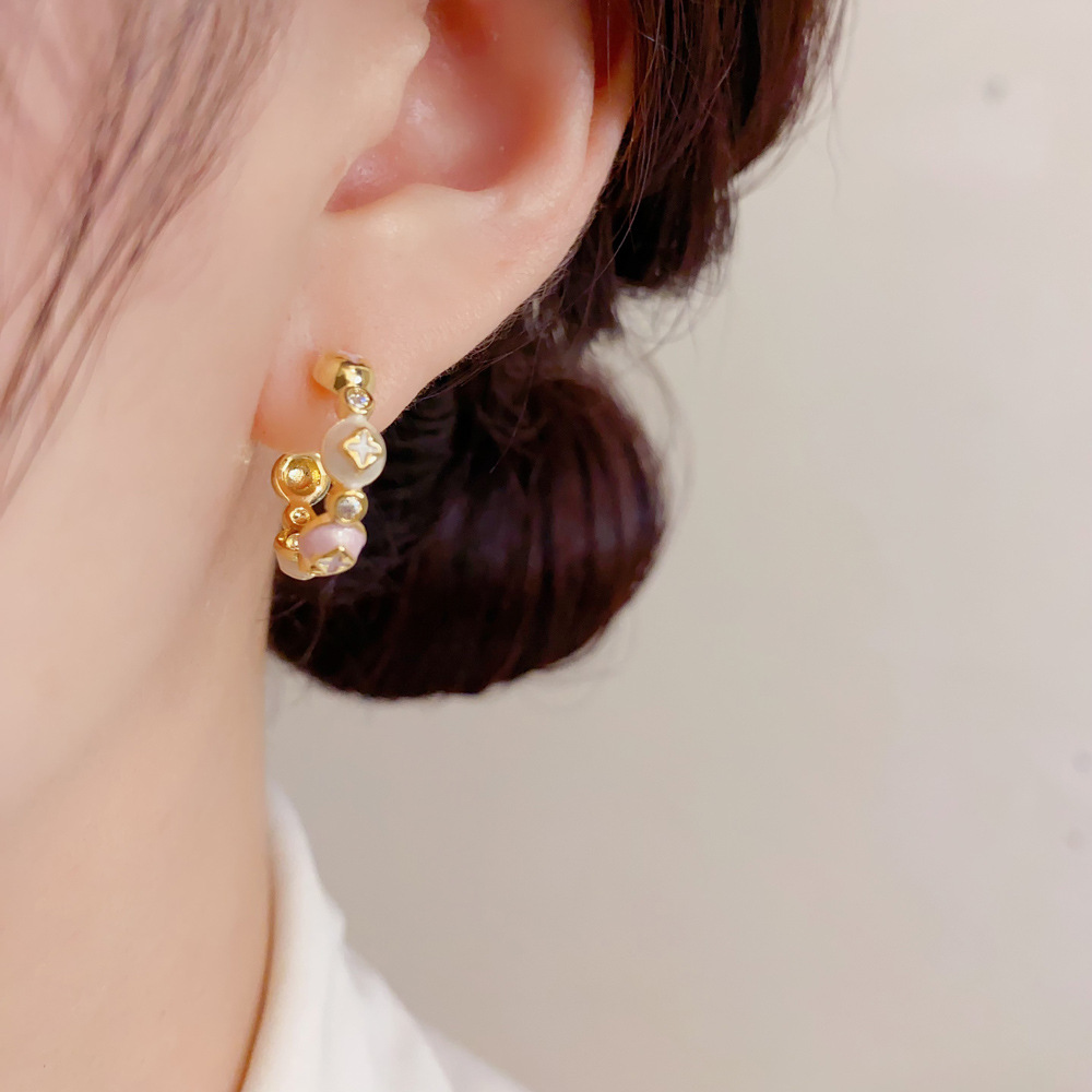 Enameled Floral Cluster Half H - Cluster Stud Ear 评论和价格