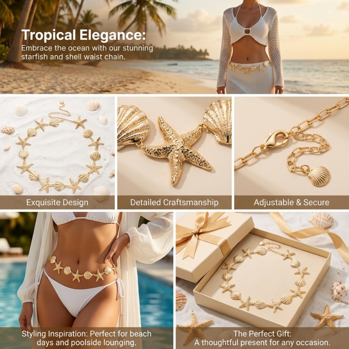 Summer Beach Metal Starfish Sh - Body Jewelry Men 评论和价格