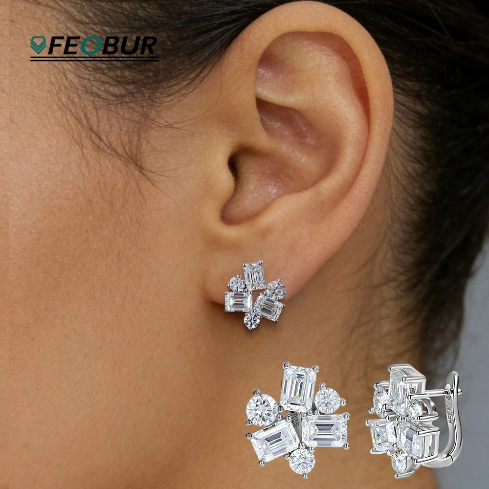 8.2cttw Baguette and Round Moi - Cluster Stud Ear 评论和价格