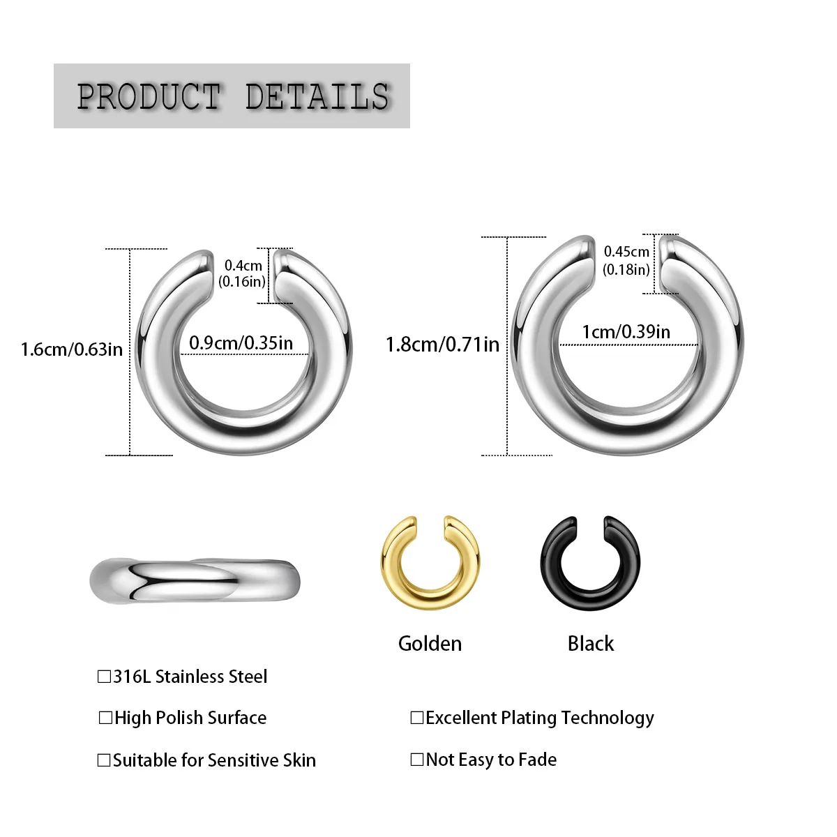 1pc Exaggerated C-Shaped Non-P - Body Jewelry Ear Piercing 评论和价格