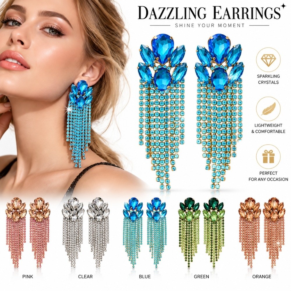 Exaggerated Rhinestone Tassel  - Cluster Stud Ear 评论和价格