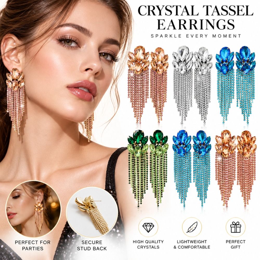 Exaggerated Rhinestone Tassel  - Cluster Stud Ear 评论和价格