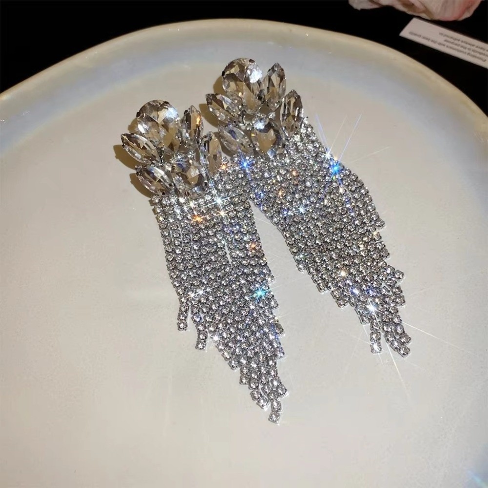 Exaggerated Rhinestone Tassel  - Cluster Stud Ear 评论和价格