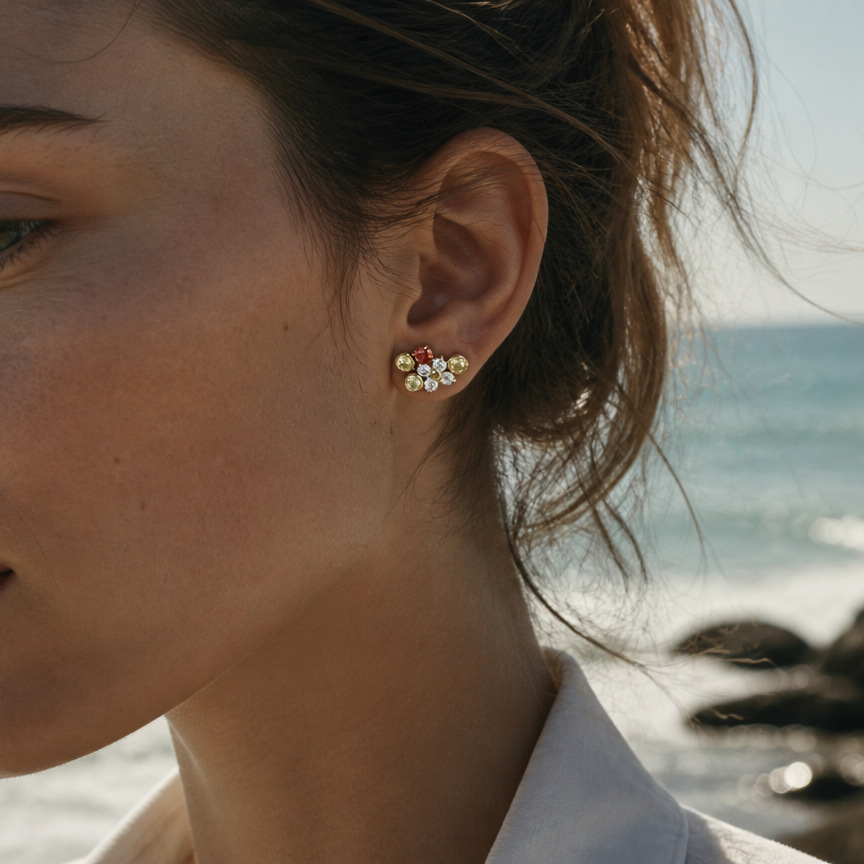 Stainless Steel Zircon Stud Ea - Cluster Stud Ear 评论和价格