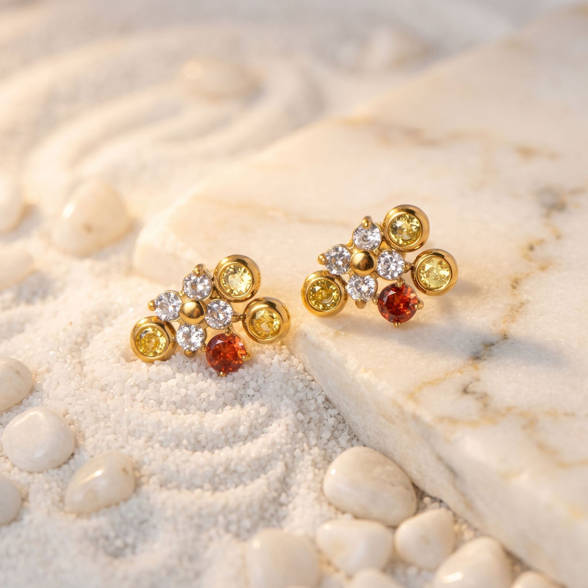Stainless Steel Zircon Stud Ea - Cluster Stud Ear 评论和价格