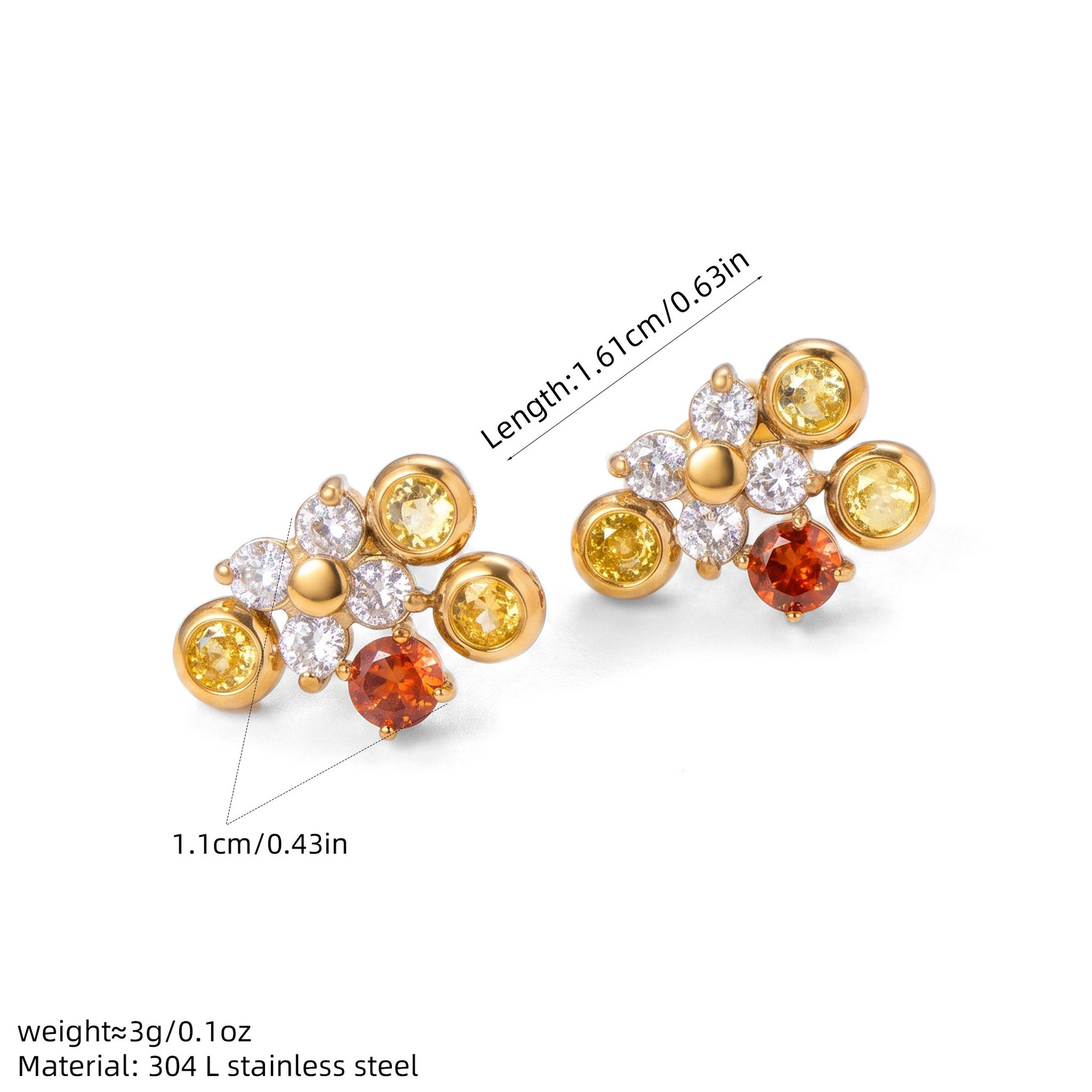 Stainless Steel Zircon Stud Ea - Cluster Stud Ear 评论和价格