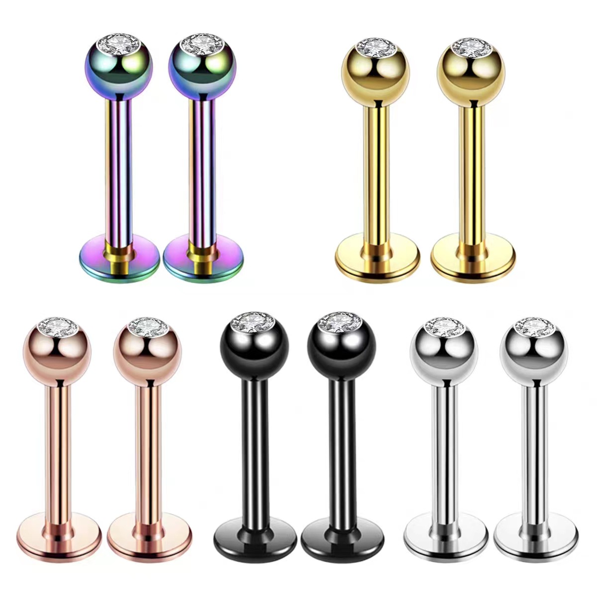 16G Surgical Steel Ball Top CZ - Body Jewelry Ear Piercing 评论和价格
