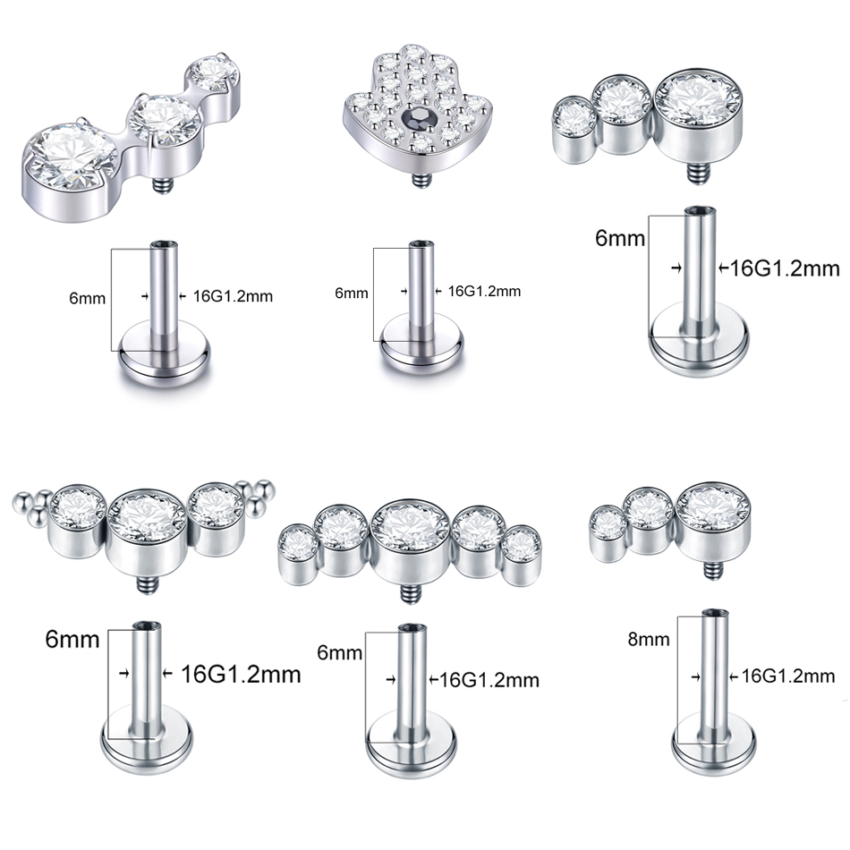 1PC Titanium 16G CZ Gem Labret - Cluster Stud Ear 评论和价格